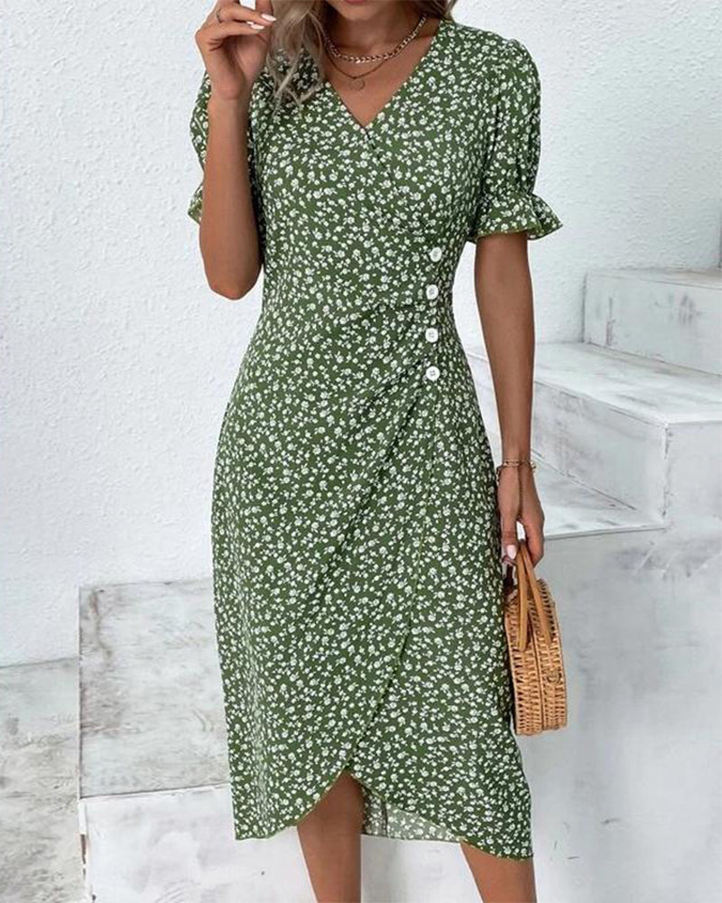 Floral Dress with Button Details