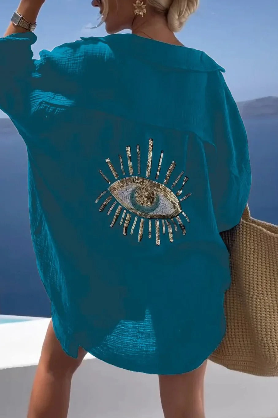 Boho Chic Oversized Beach Cover-Up | Sequin Evil Eye