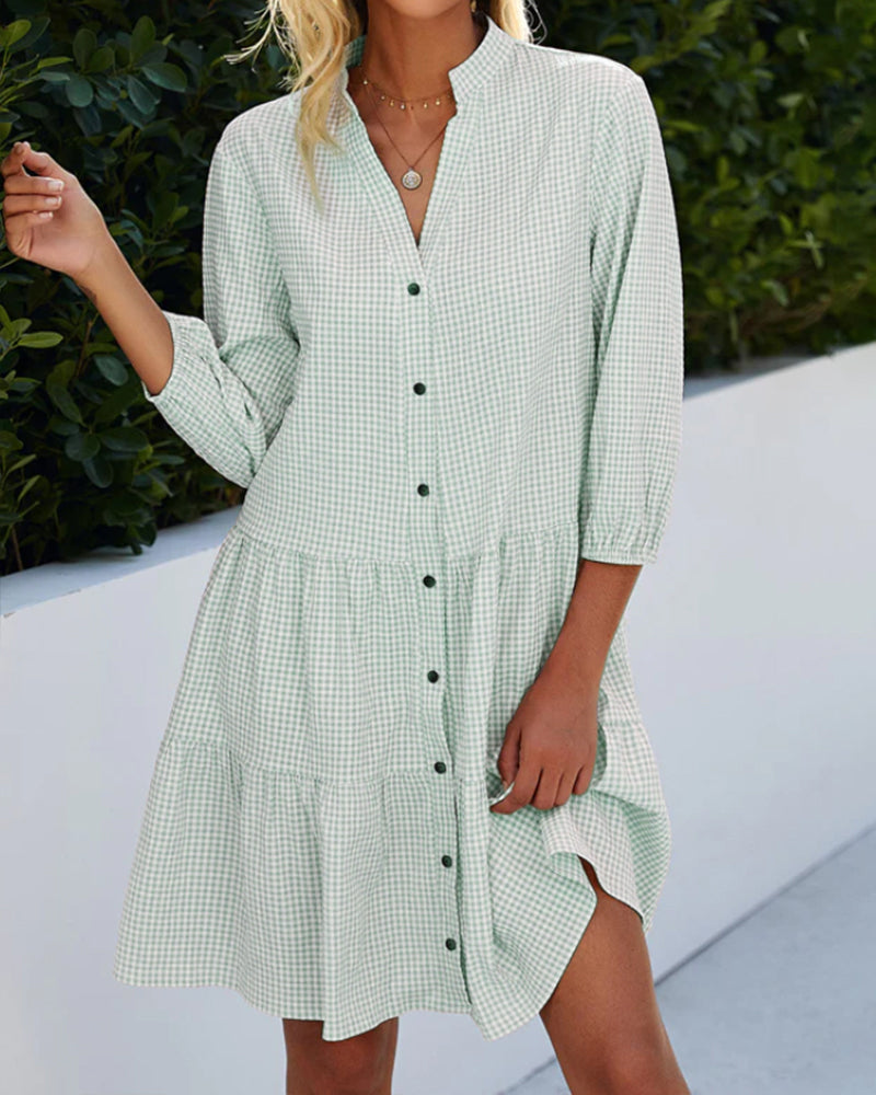 Plaid Stand Collar Dress