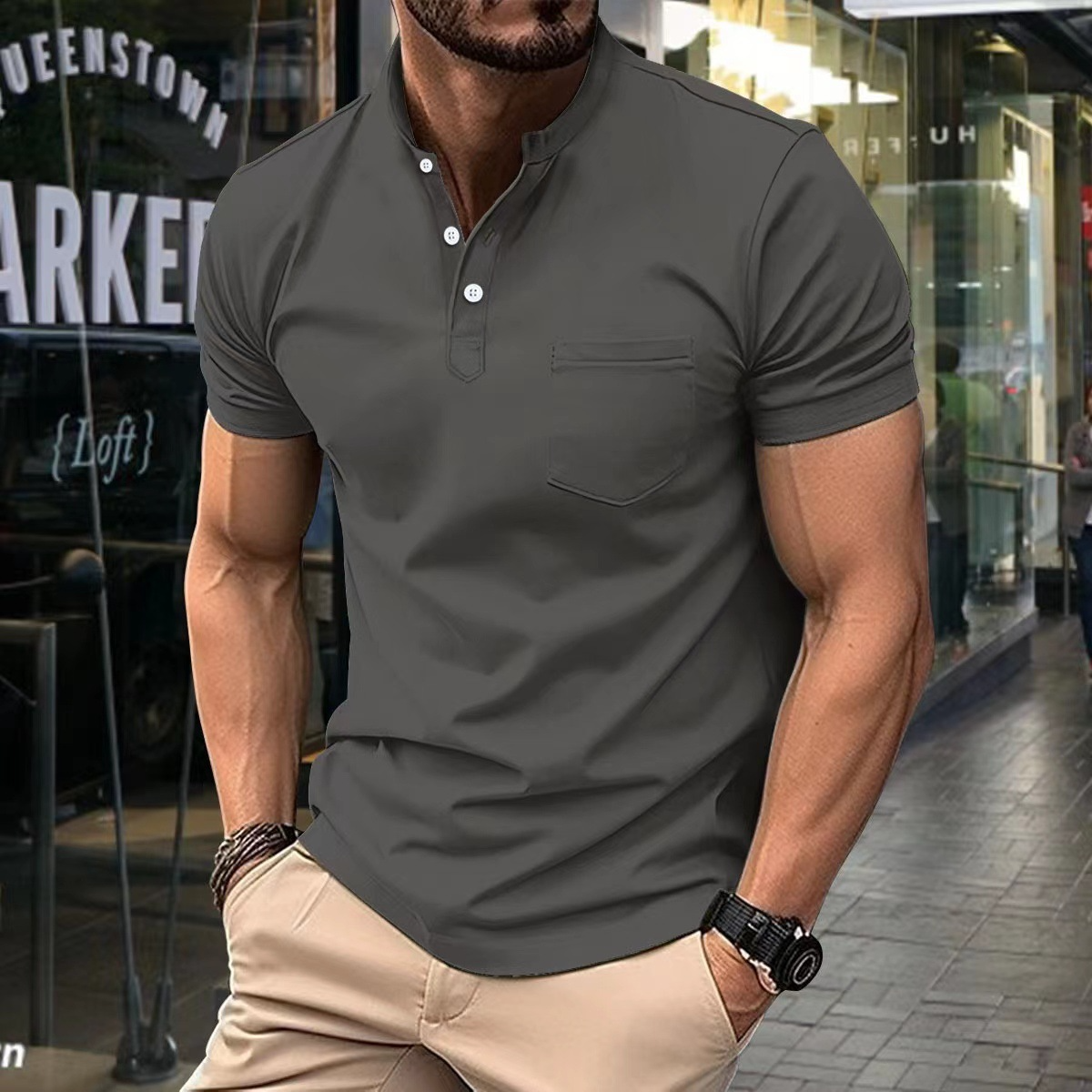 Elegant Men's Polo Shirt With Half Collar