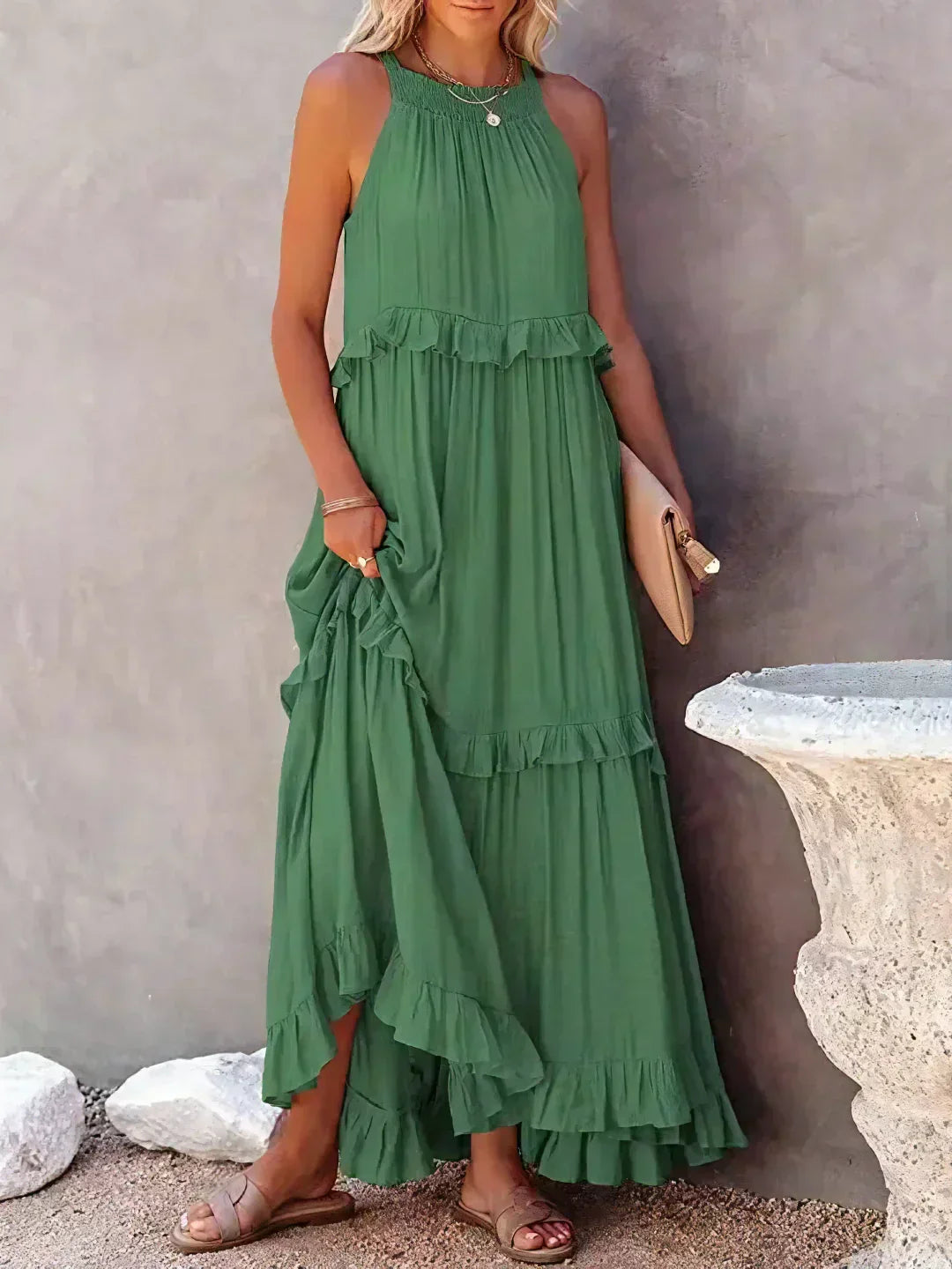 Elegant Boho Maxi Dress | Flowy Ruffle Design