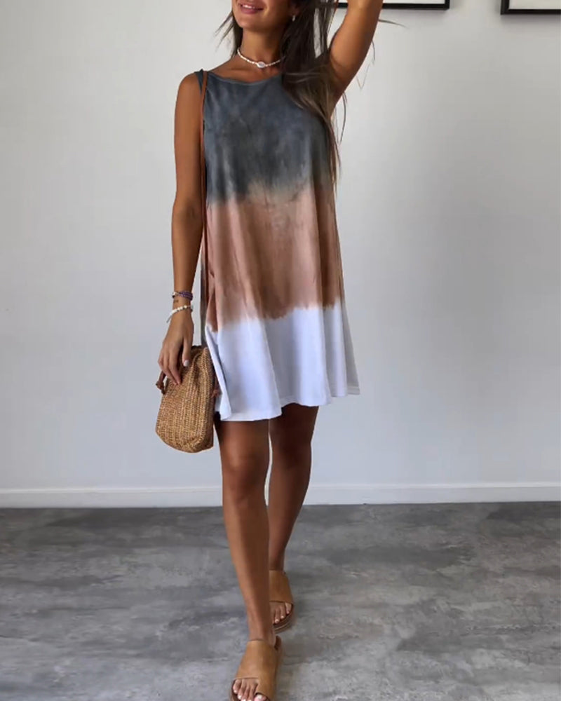 Sleeveless Casual Colorblock Dress