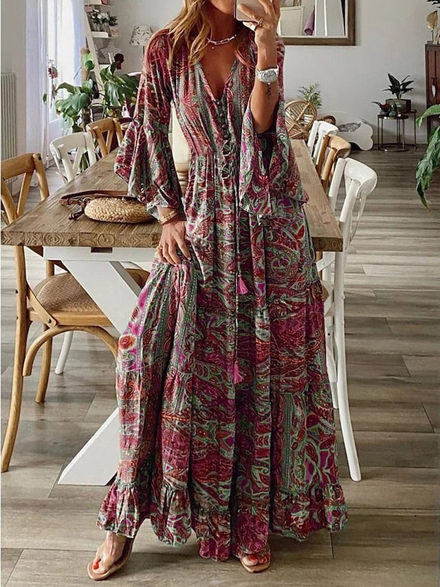 Bohemian Maxi Dress | Vintage-Inspired Paisley Print