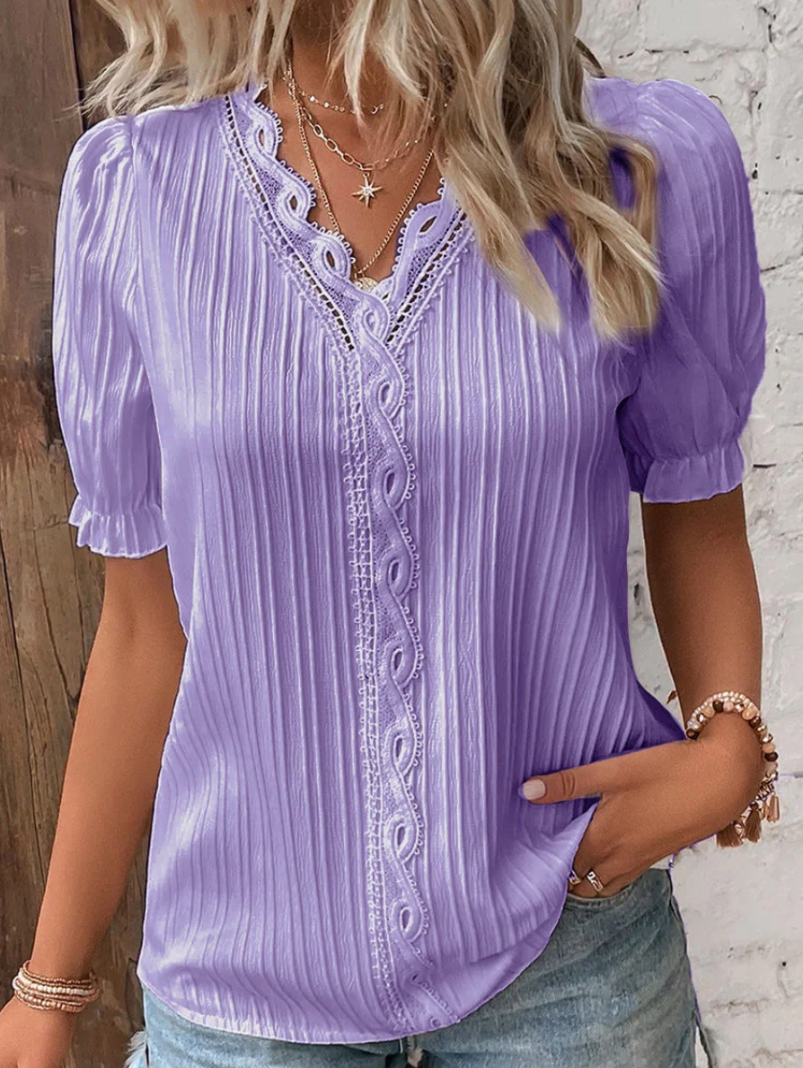 Isabel - Short Sleeve Pleated Shirt for Women