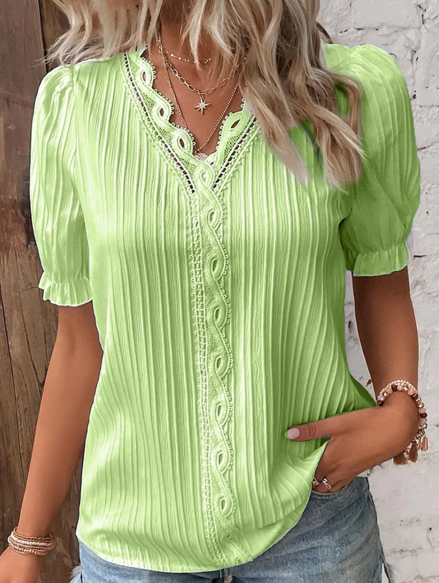 Isabel - Short Sleeve Pleated Shirt for Women