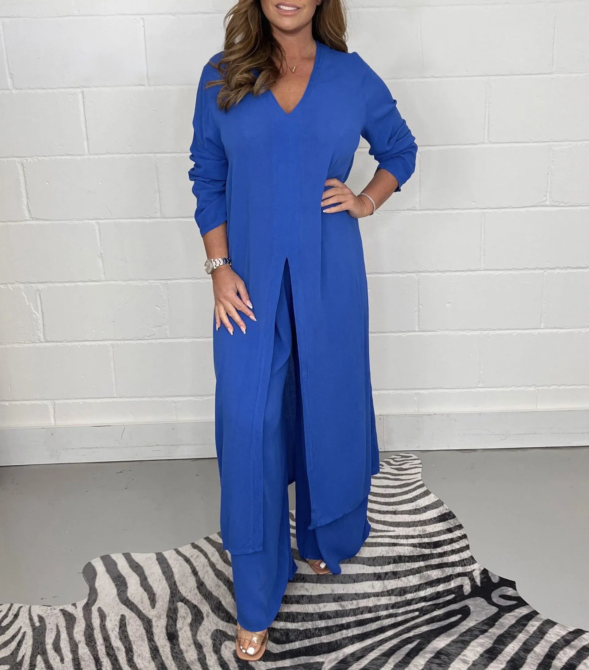 Two-Piece Summer Set with Long Pants and Long Sleeve Top