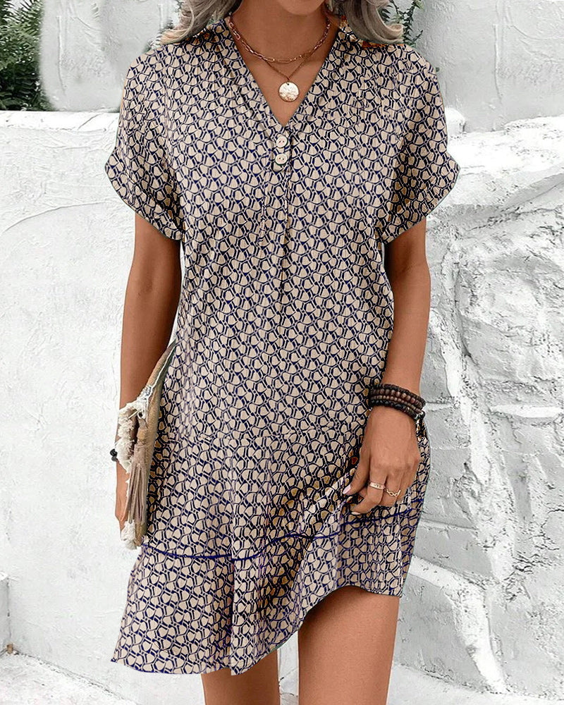 Short sleeve casual Dress with V-neck