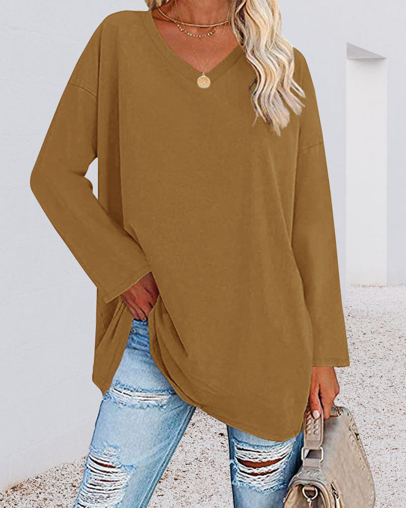 V-Neck Long Sleeve Blouse