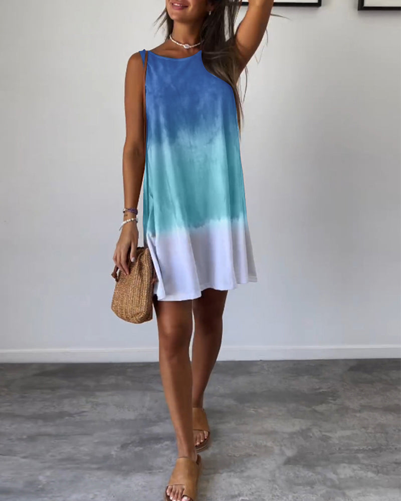 Sleeveless Casual Colorblock Dress