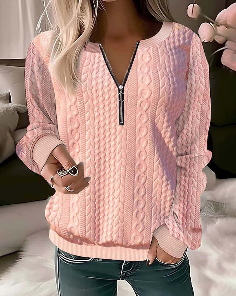 Solid Color Zip-Up Sweatshirt