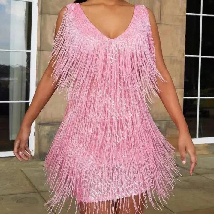 Sequin Fringe Mini Dress | Party Glam Look