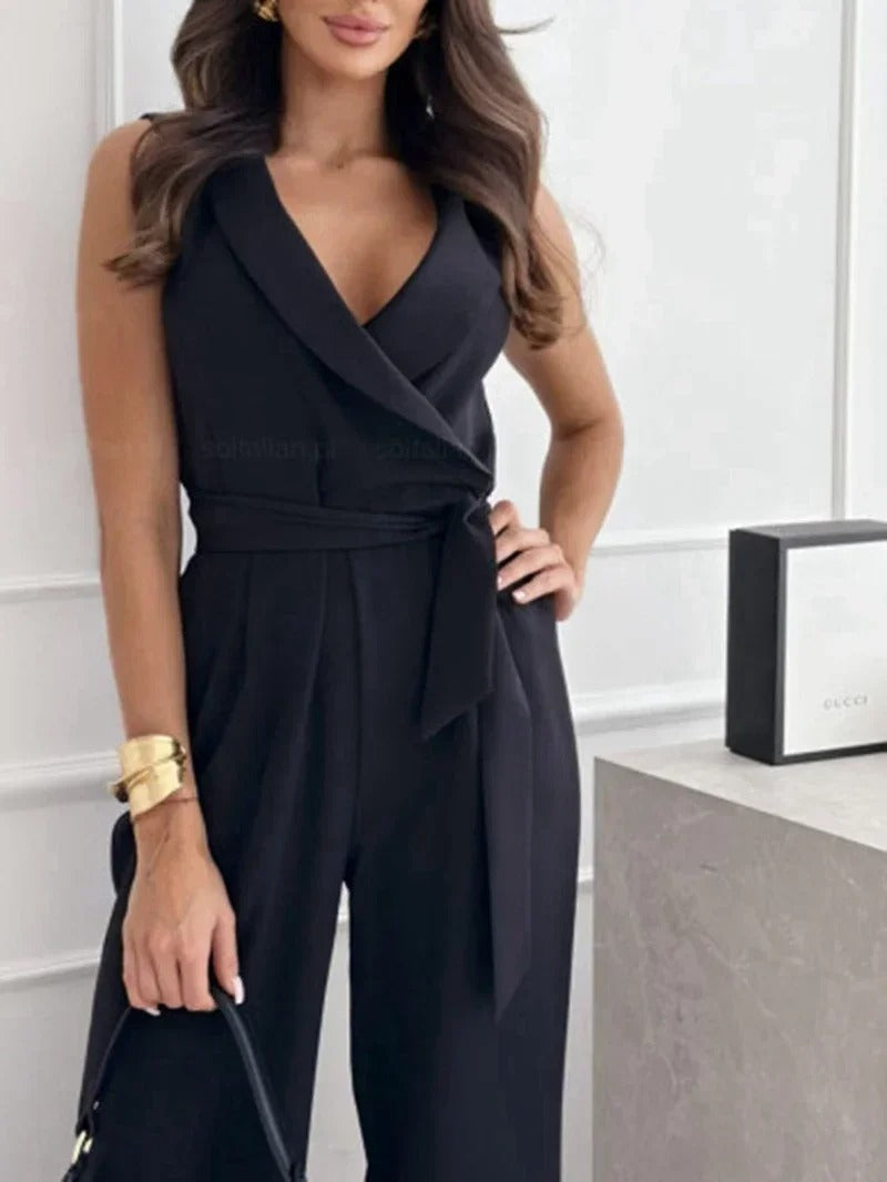 Sleeveless Wide-Leg Jumpsuit | Elegant Belted Design