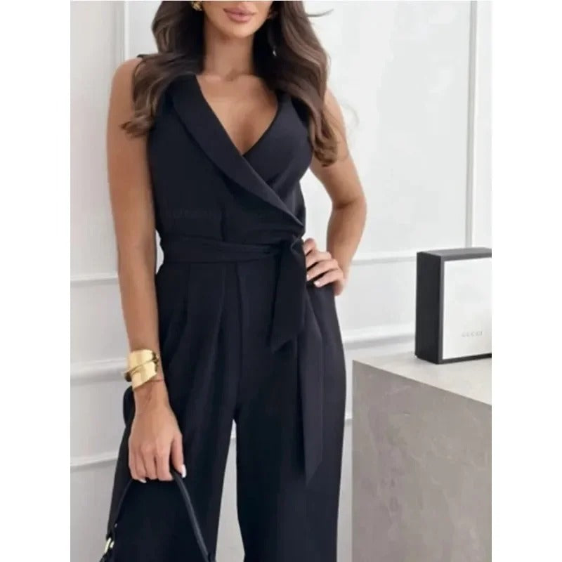 Sleeveless Wide-Leg Jumpsuit | Elegant Belted Design