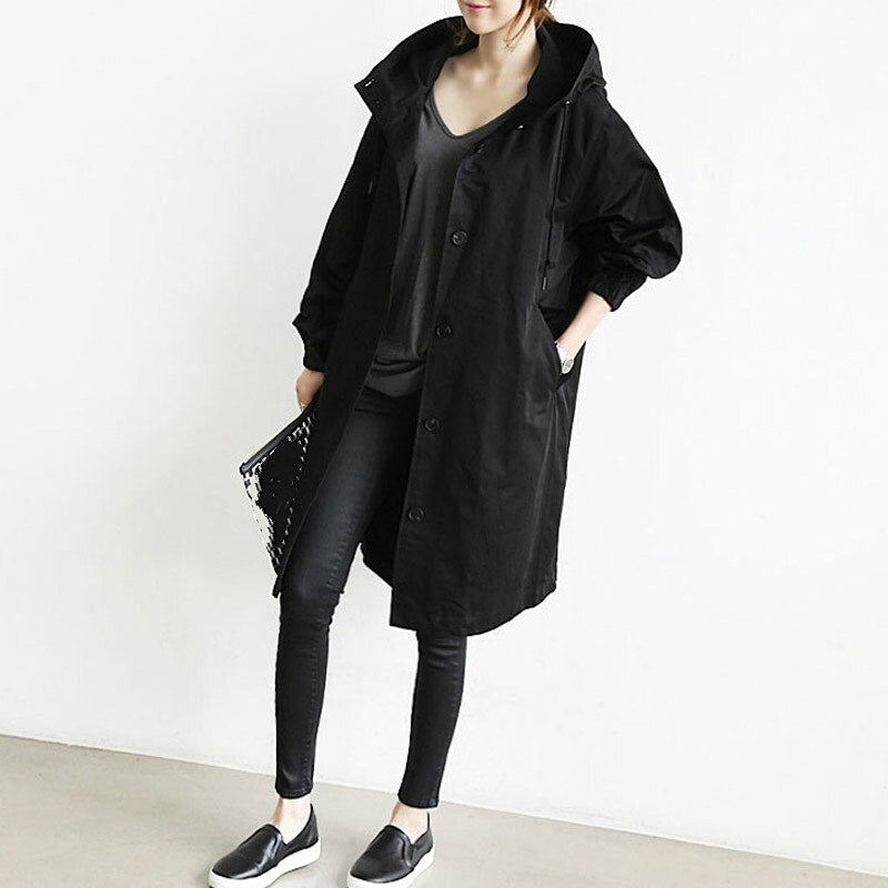 Women's Long Hooded Trench Coat | Lightweight & Stylish