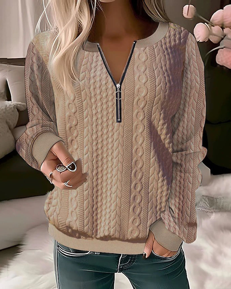 Solid Color Zip-Up Sweatshirt