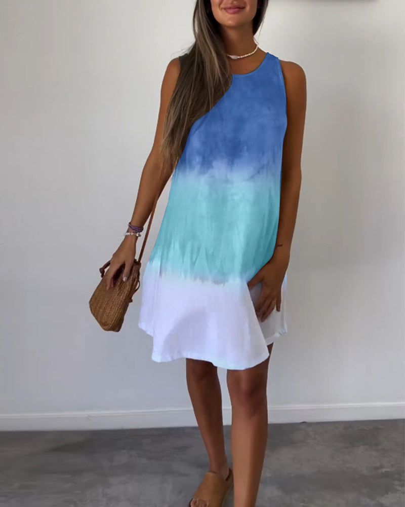 Sleeveless Casual Colorblock Dress