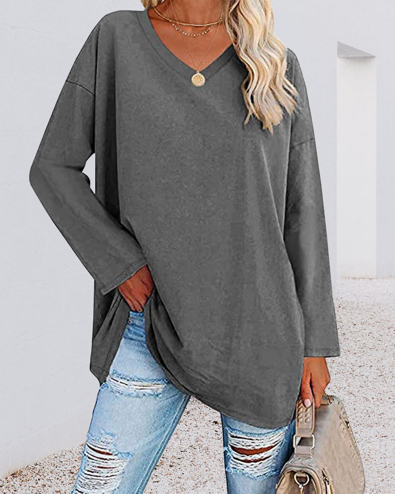 V-Neck Long Sleeve Blouse