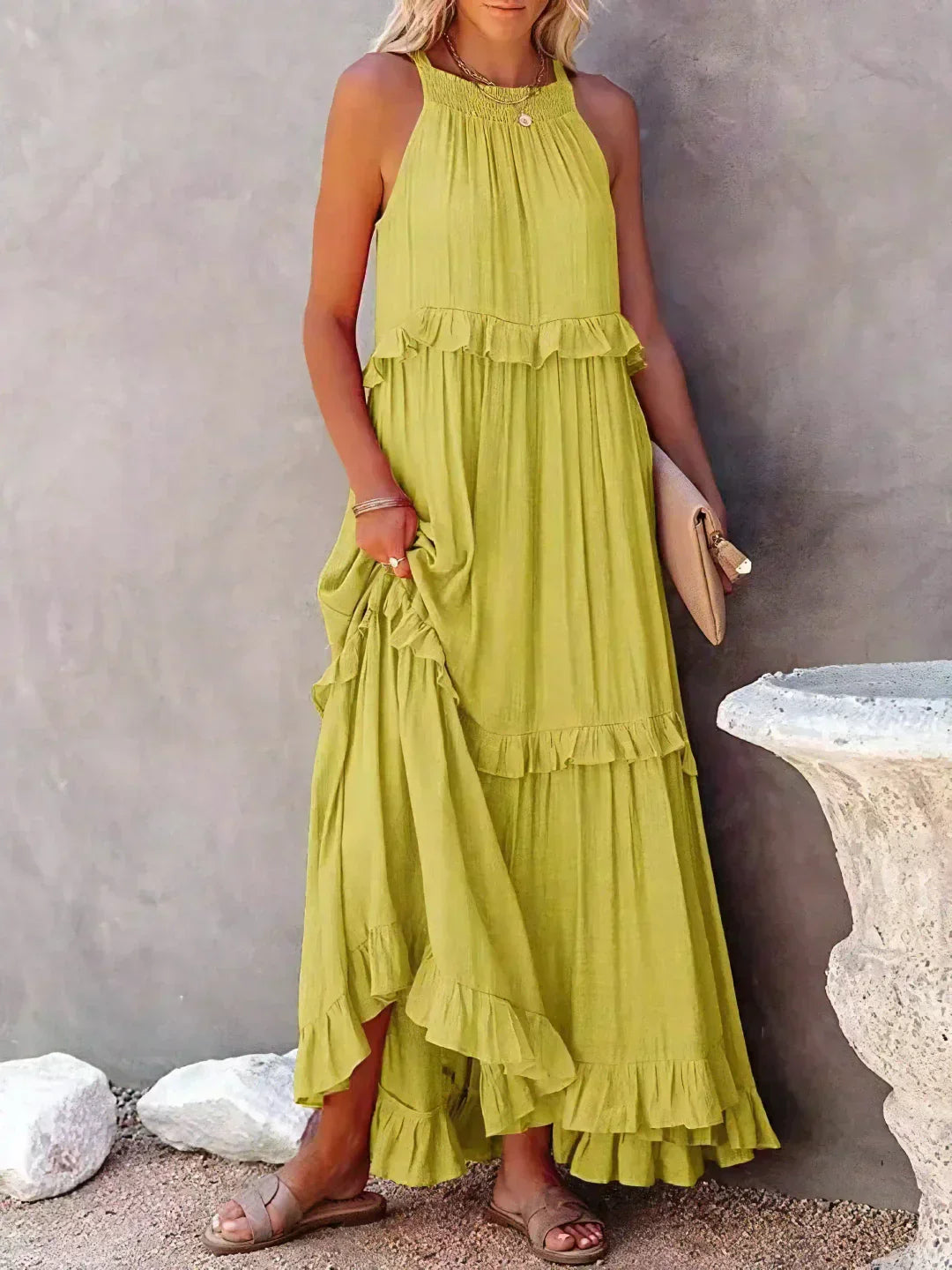 Elegant Boho Maxi Dress | Flowy Ruffle Design