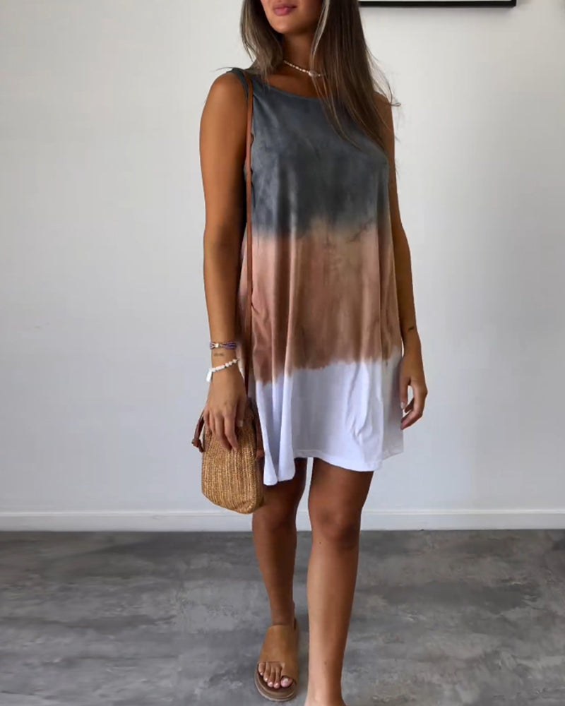 Sleeveless Casual Colorblock Dress