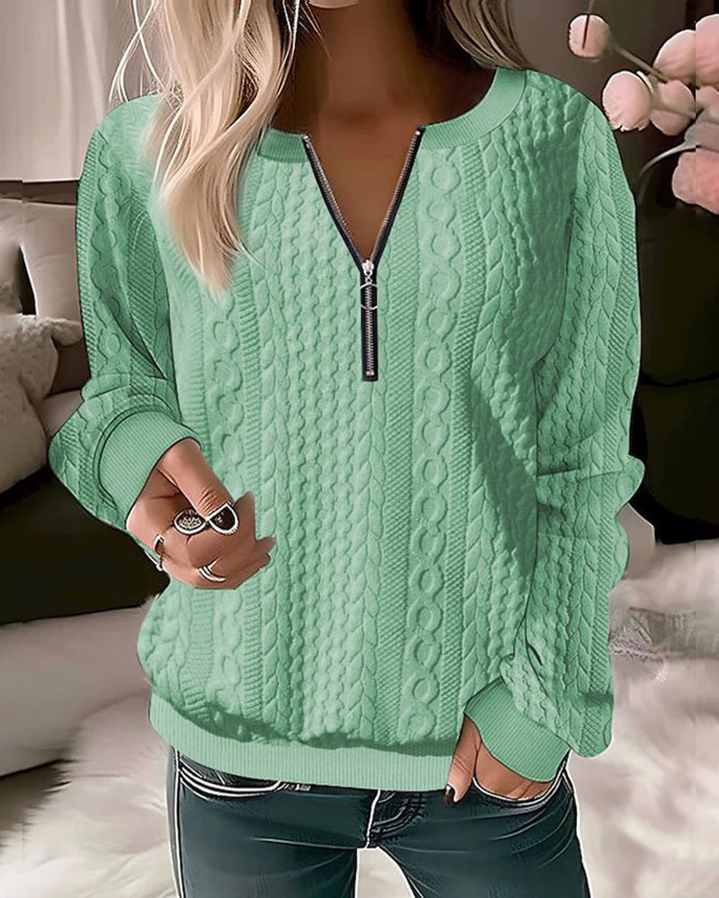 Solid Color Zip-Up Sweatshirt