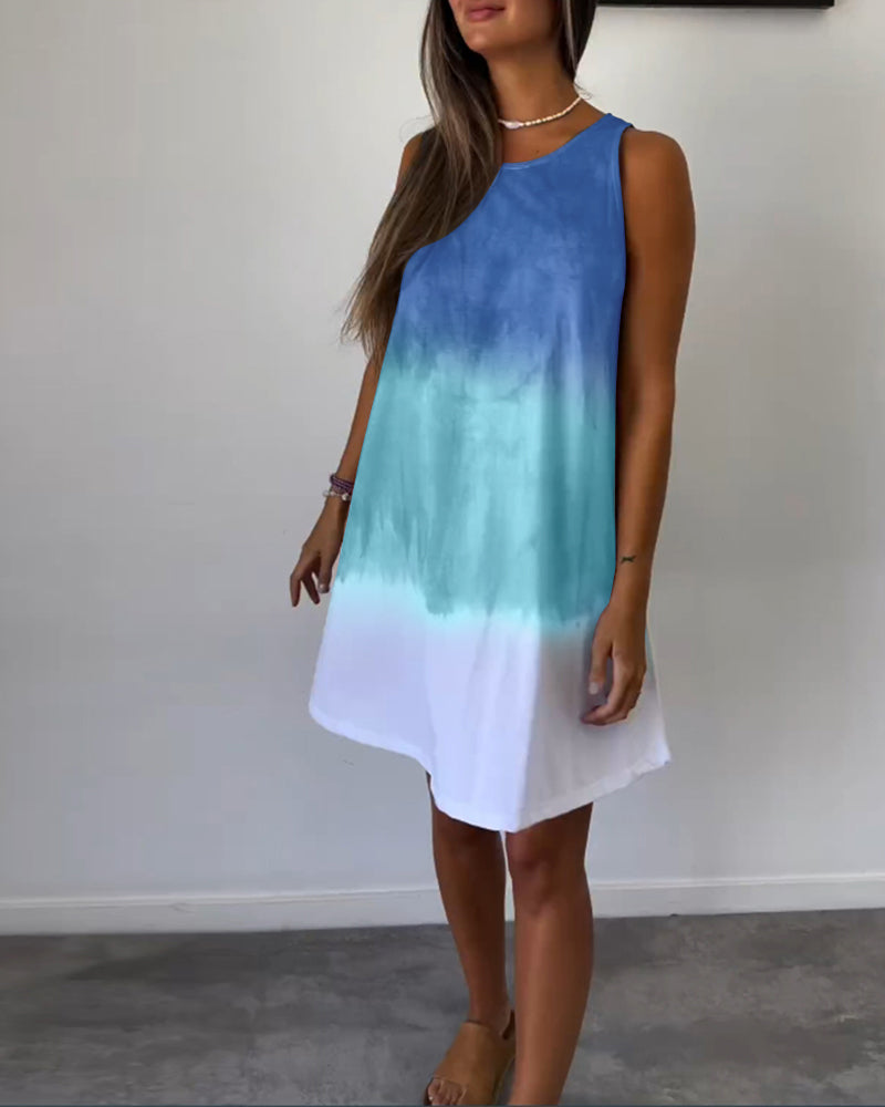 Sleeveless Casual Colorblock Dress