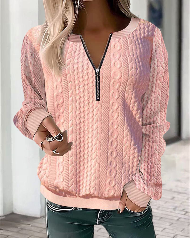 Solid Color Zip-Up Sweatshirt