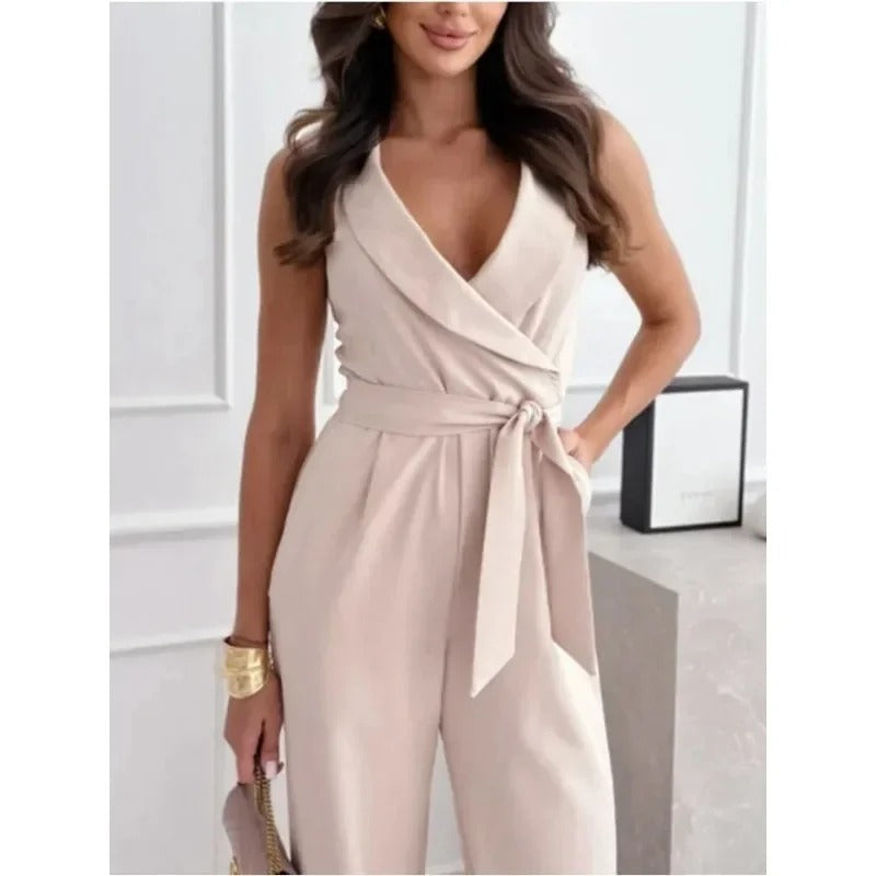 Sleeveless Wide-Leg Jumpsuit | Elegant Belted Design