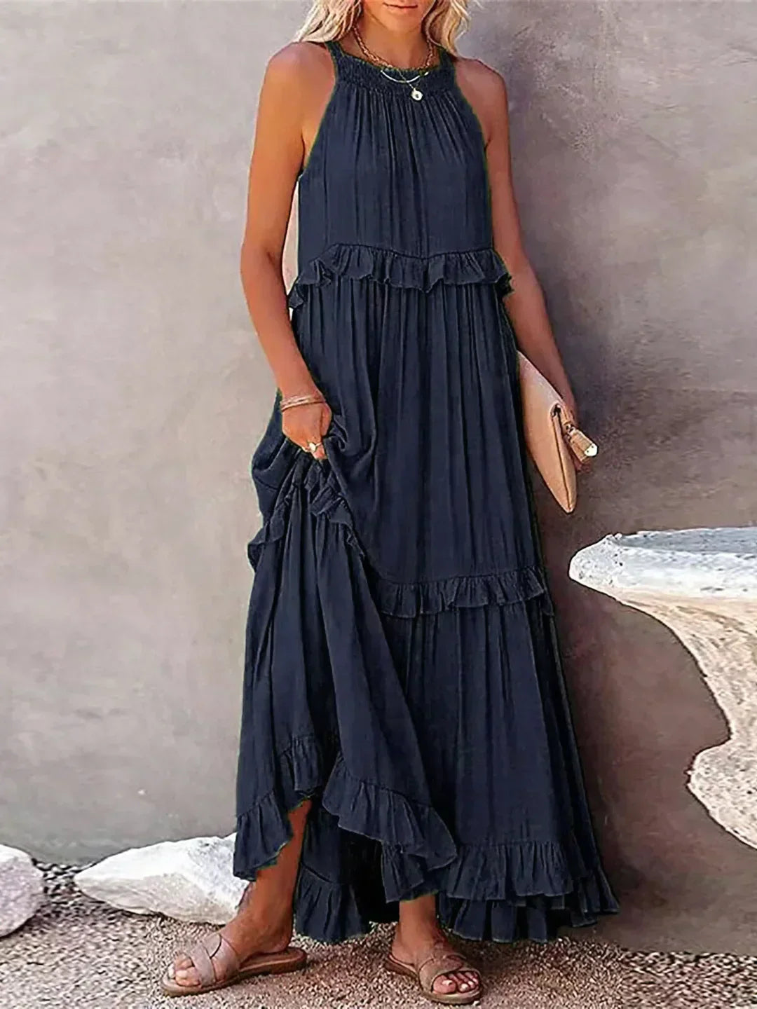 Elegant Boho Maxi Dress | Flowy Ruffle Design