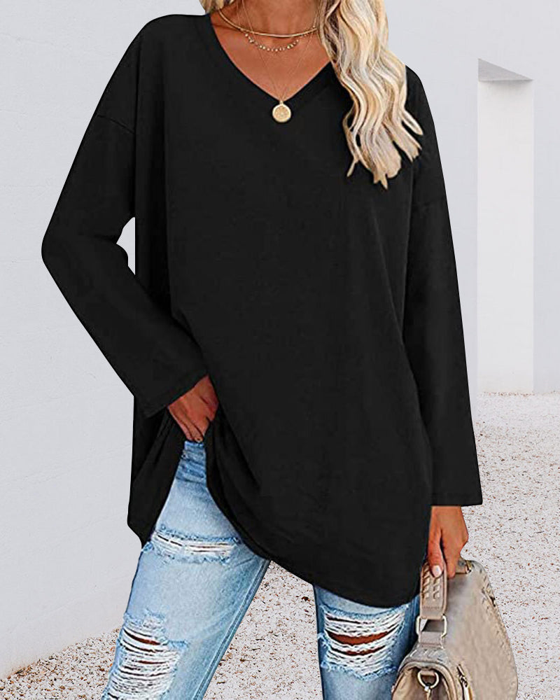 V-Neck Long Sleeve Blouse