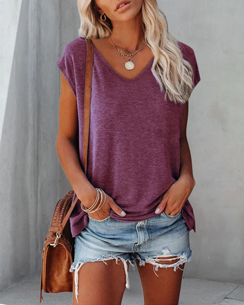 Flutter Sleeve Tank Top with V-Neckline