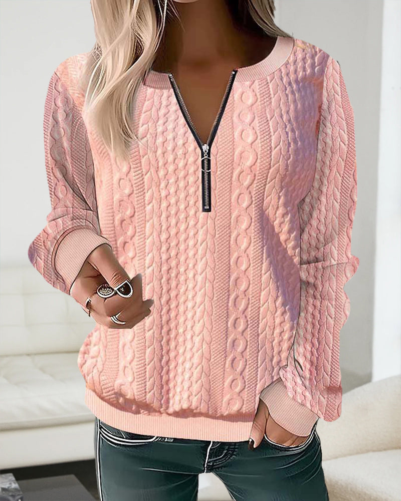 Solid Color Zip-Up Sweatshirt