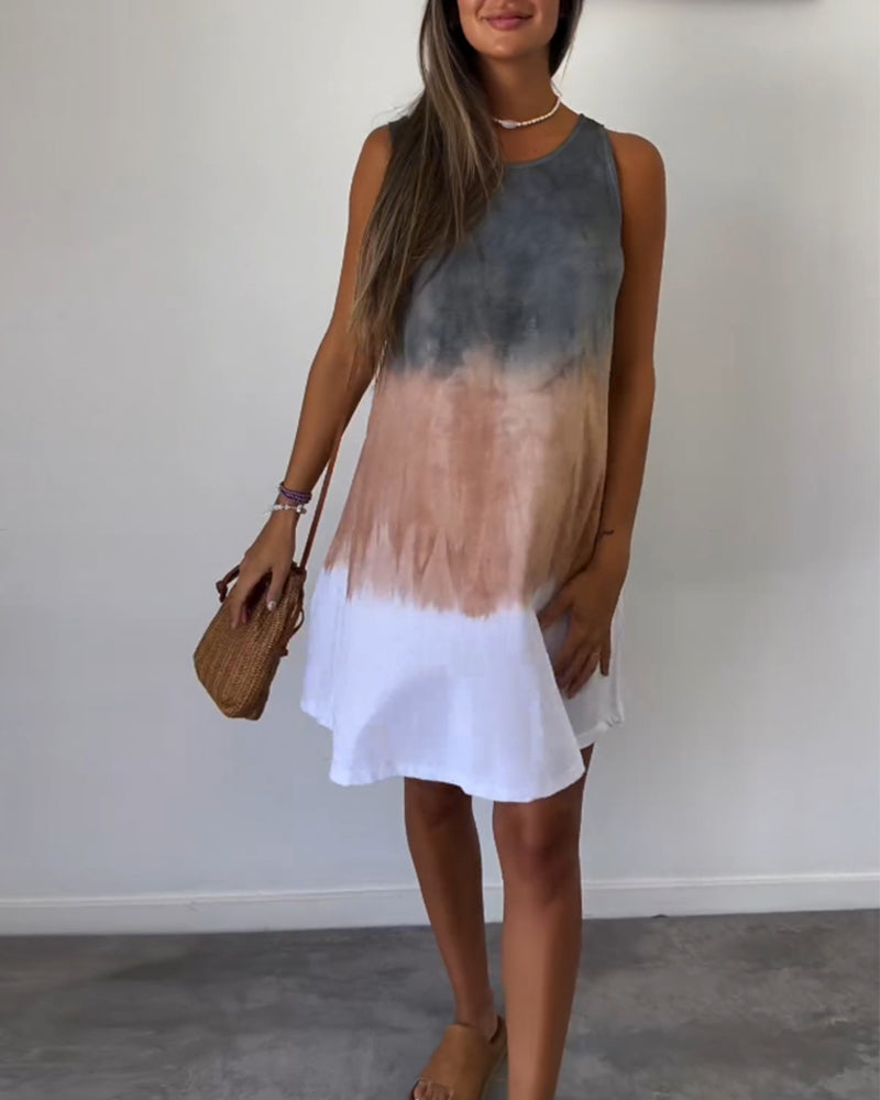 Sleeveless Casual Colorblock Dress