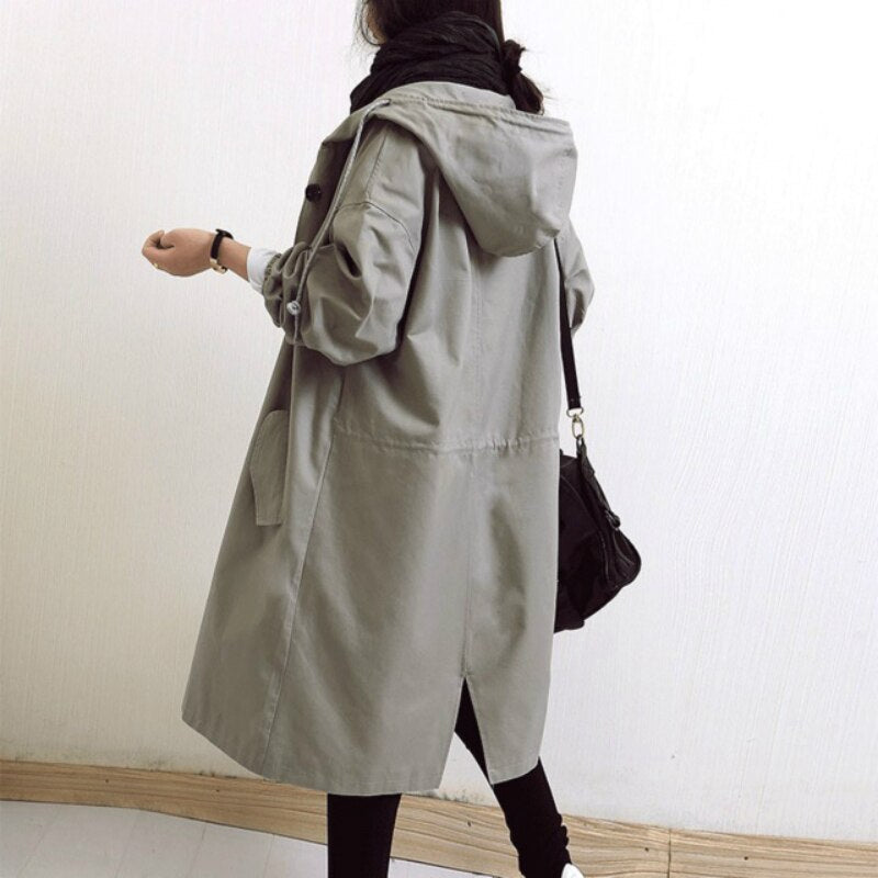 Women's Long Hooded Trench Coat | Lightweight & Stylish