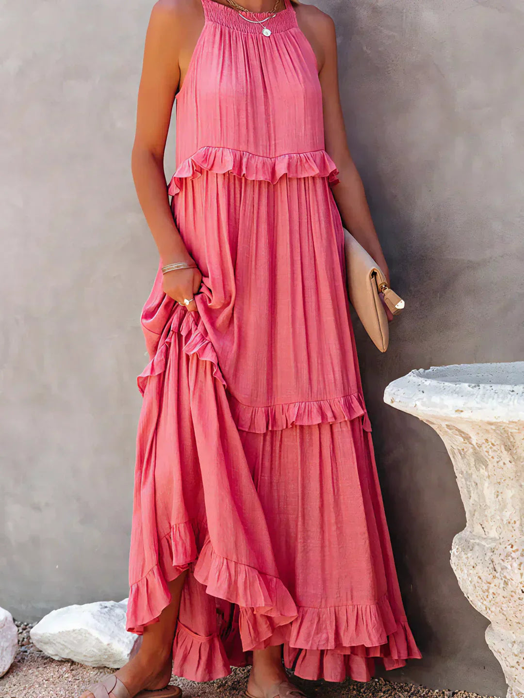 Elegant Boho Maxi Dress | Flowy Ruffle Design