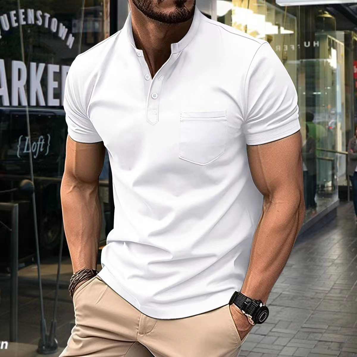 Elegant Men's Polo Shirt With Half Collar