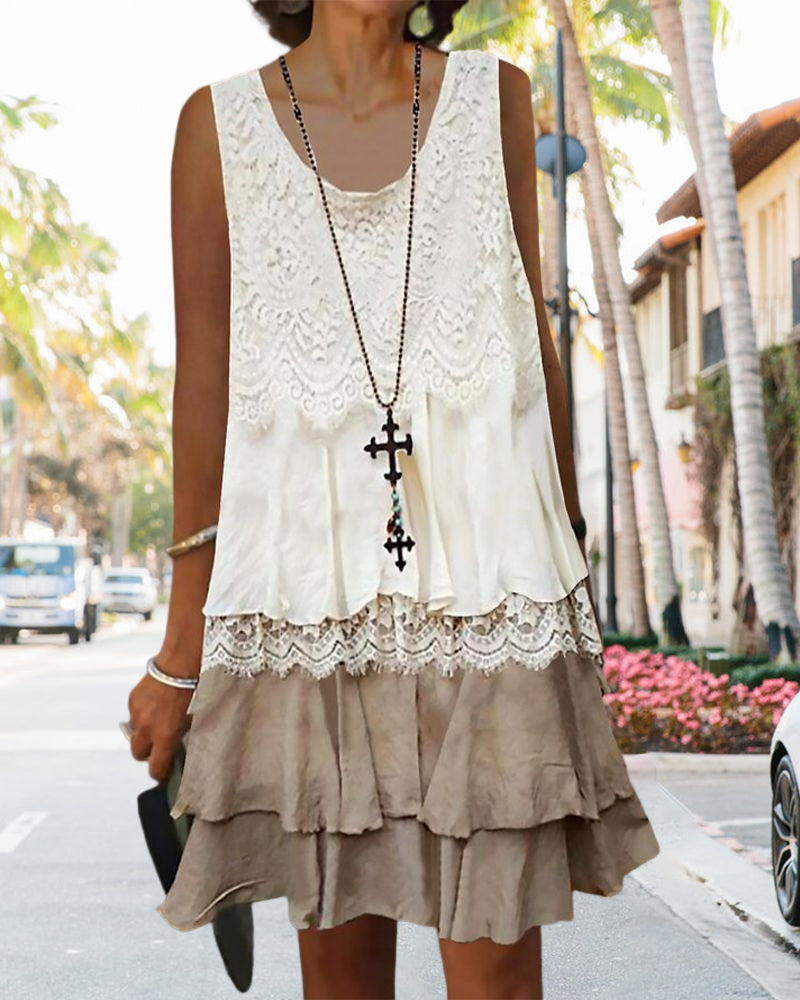 Boho Lace Tank Dress | Vintage Ruffle Hem