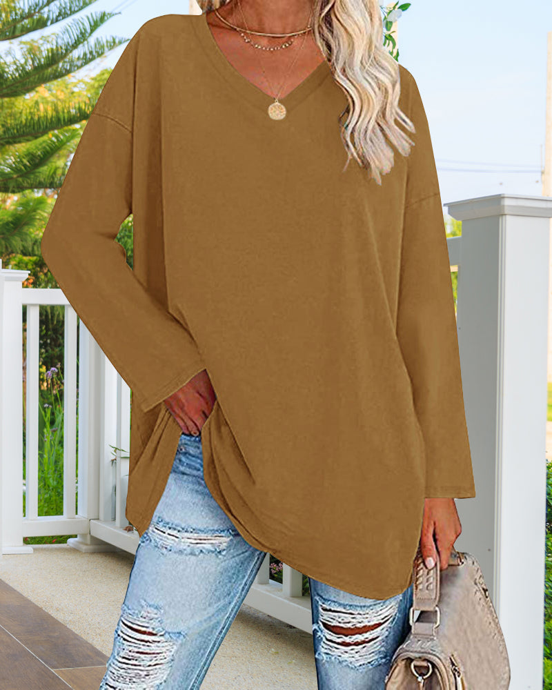 V-Neck Long Sleeve Blouse