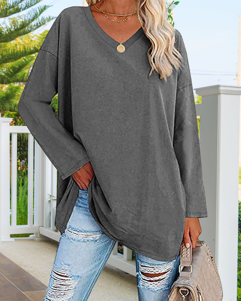 V-Neck Long Sleeve Blouse