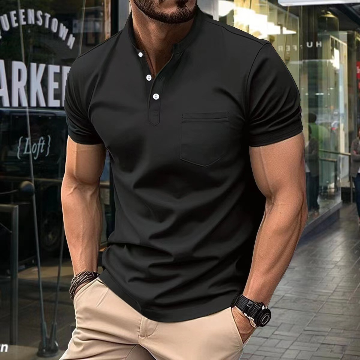 Elegant Men's Polo Shirt With Half Collar