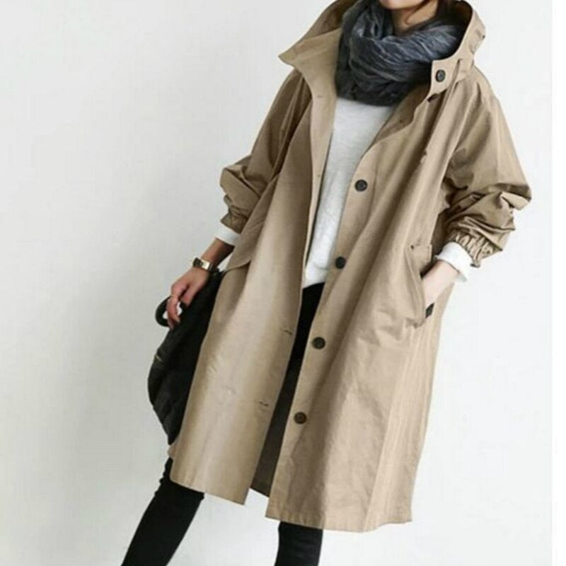 Women's Long Hooded Trench Coat | Lightweight & Stylish