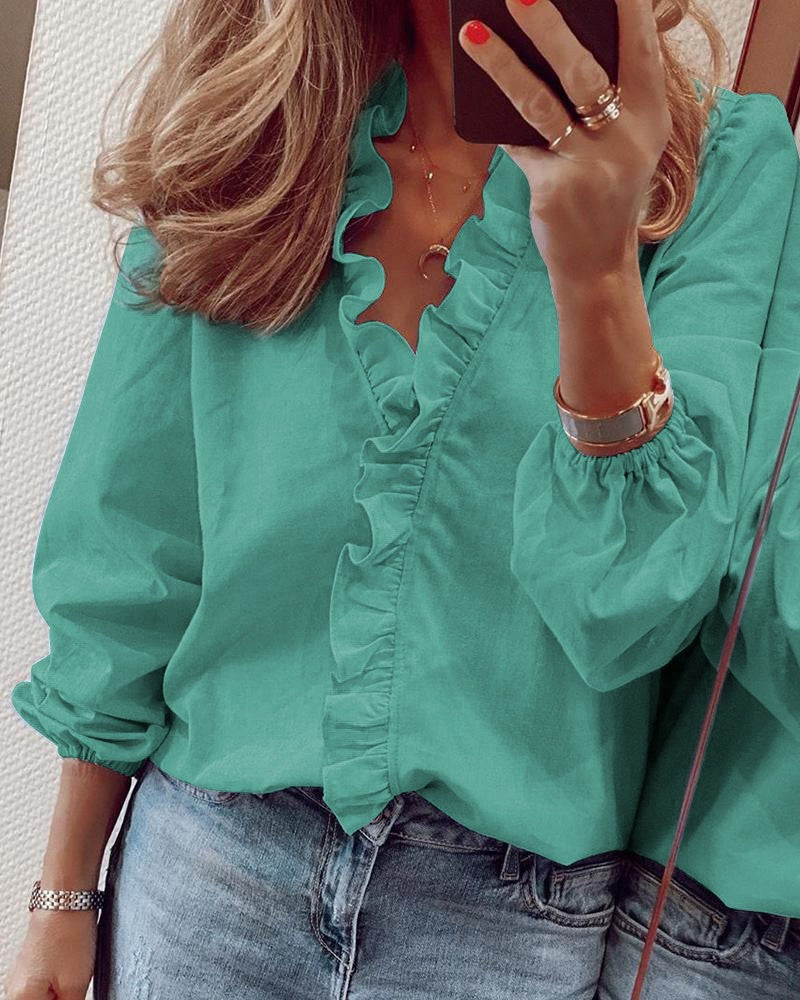 Stylish Solid Puff Sleeve Shirt