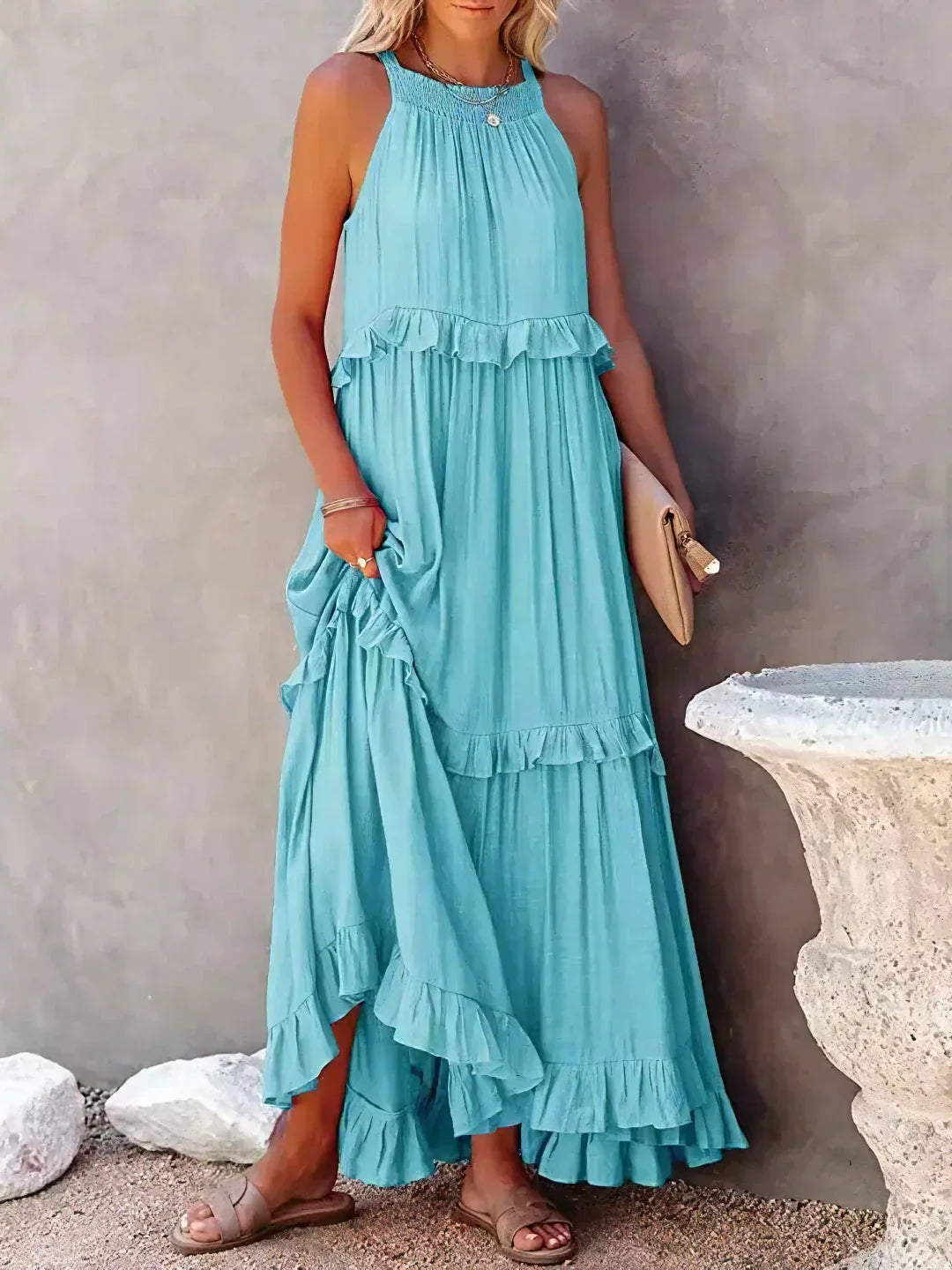 Elegant Boho Maxi Dress | Flowy Ruffle Design