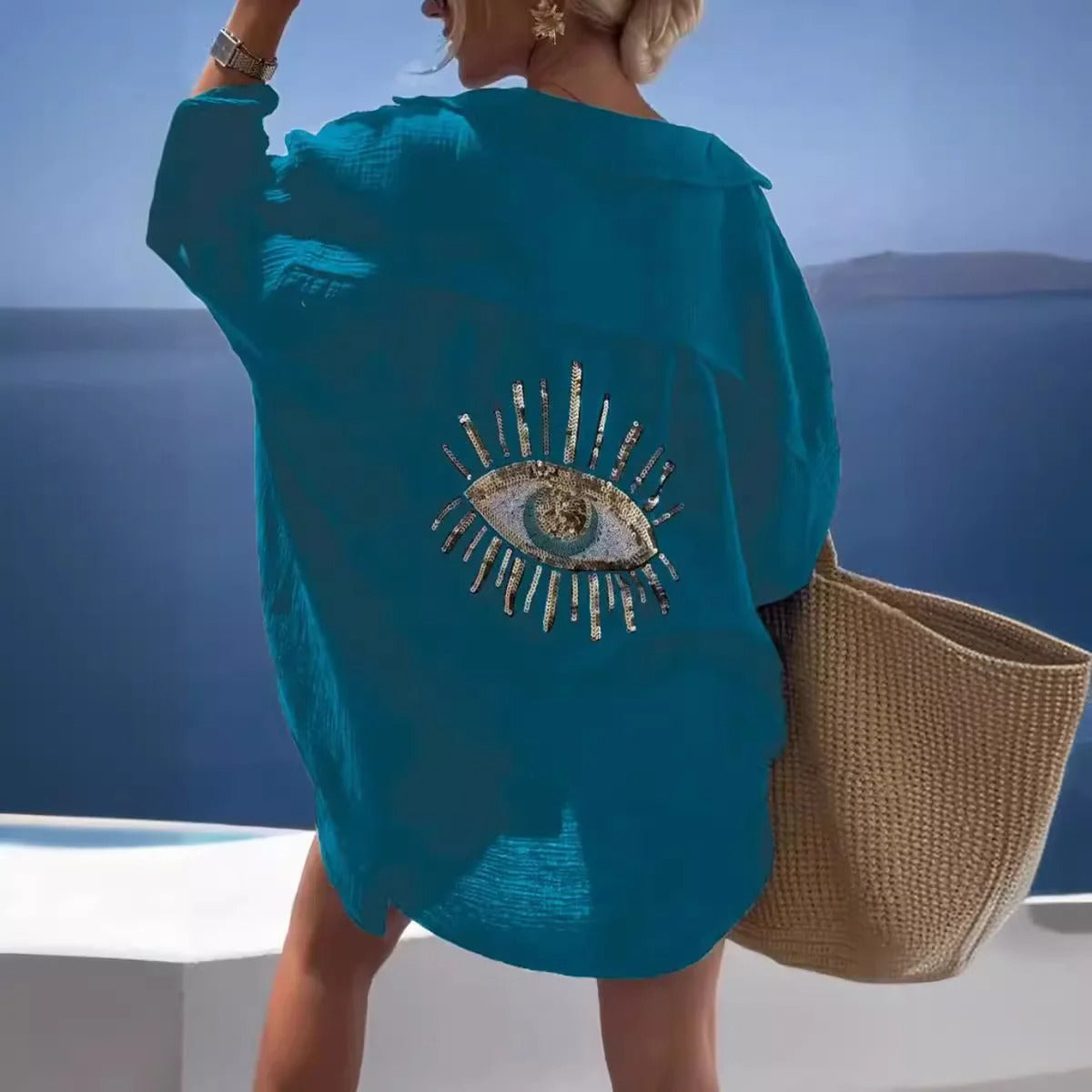 Boho Chic Oversized Beach Cover-Up | Sequin Evil Eye