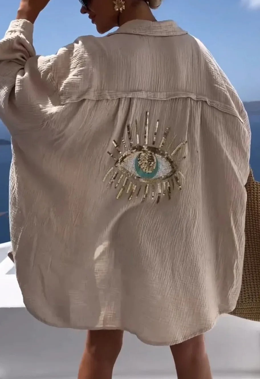 Boho Chic Oversized Beach Cover-Up | Sequin Evil Eye