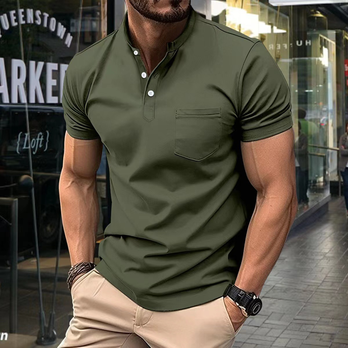 Elegant Men's Polo Shirt With Half Collar