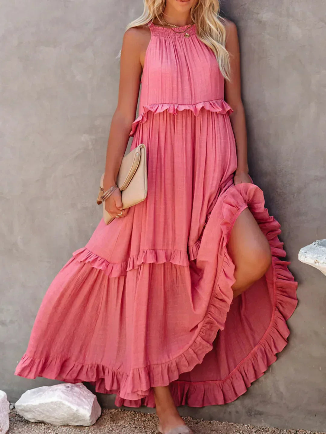 Elegant Boho Maxi Dress | Flowy Ruffle Design