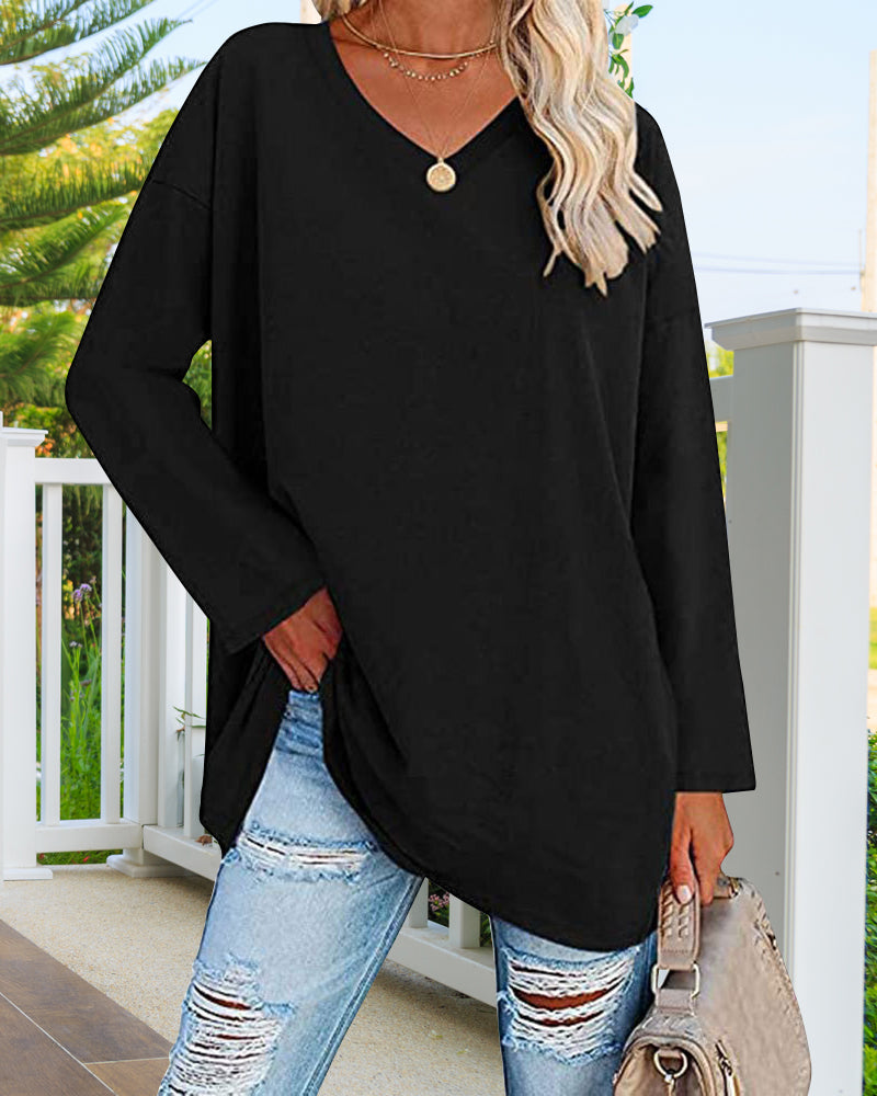 V-Neck Long Sleeve Blouse