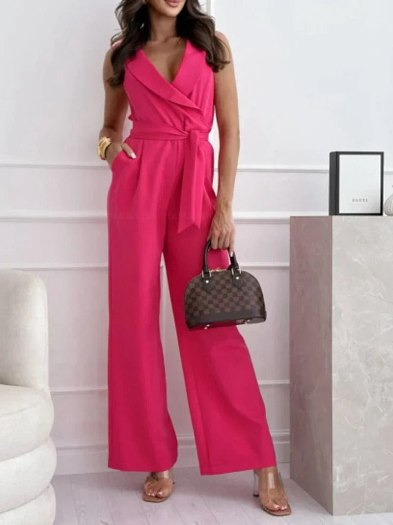 Sleeveless Wide-Leg Jumpsuit | Elegant Belted Design