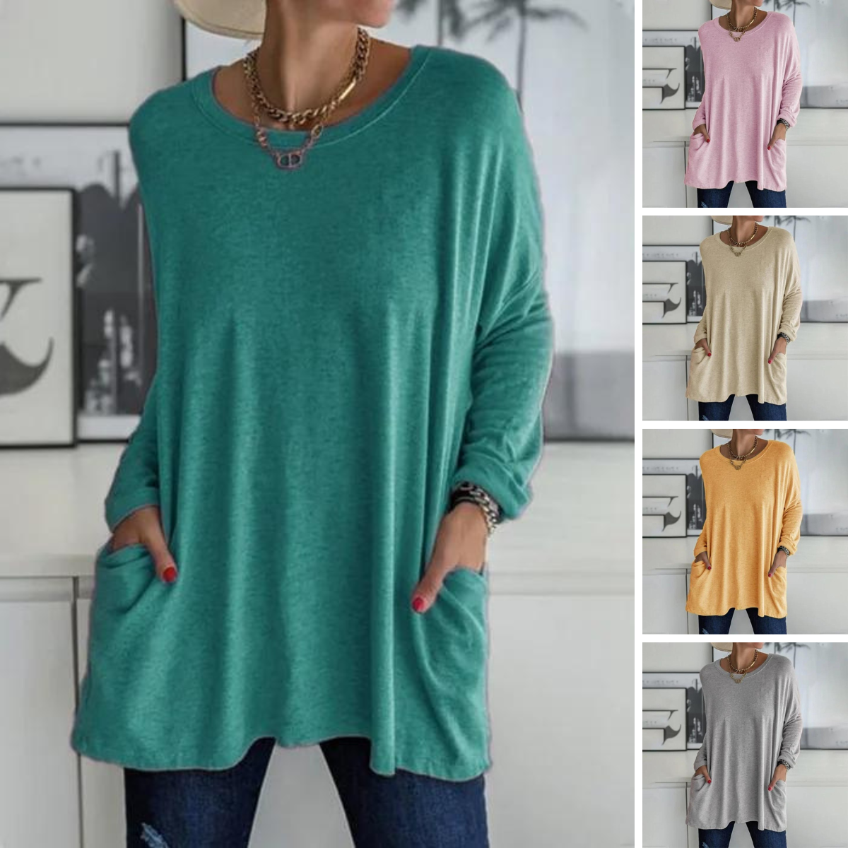 Women's Casual Loose Fit Long Sleeve Tunic | With Pockets