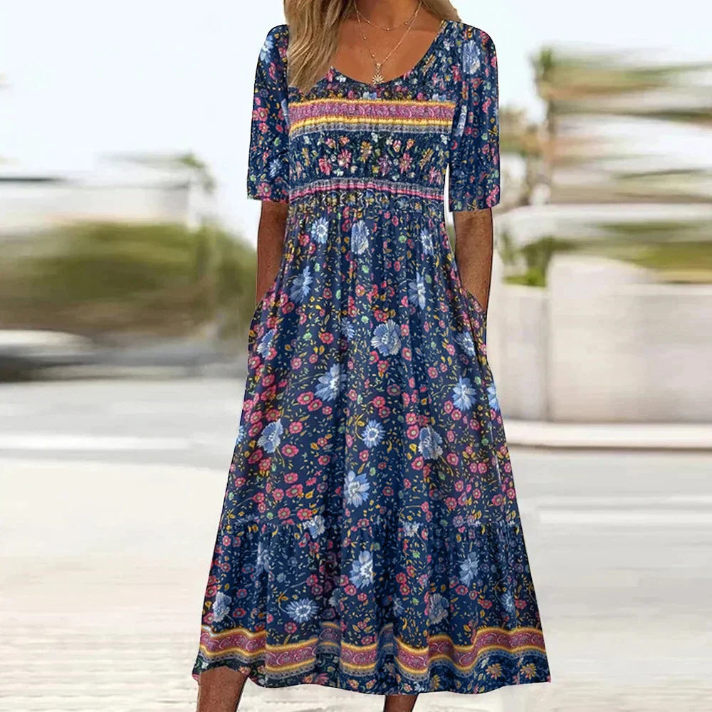 Bohemian Floral Midi Dress | Comfortable & Stylish